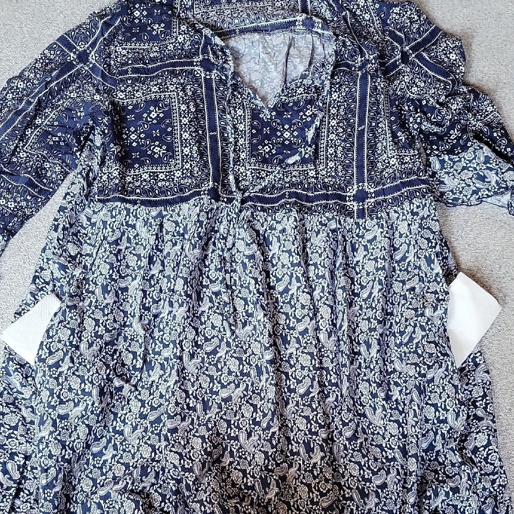 Suzanne Betro Boho Tyle Navy and White Floral Patterned Dress Size XL - Picture 8 of 10